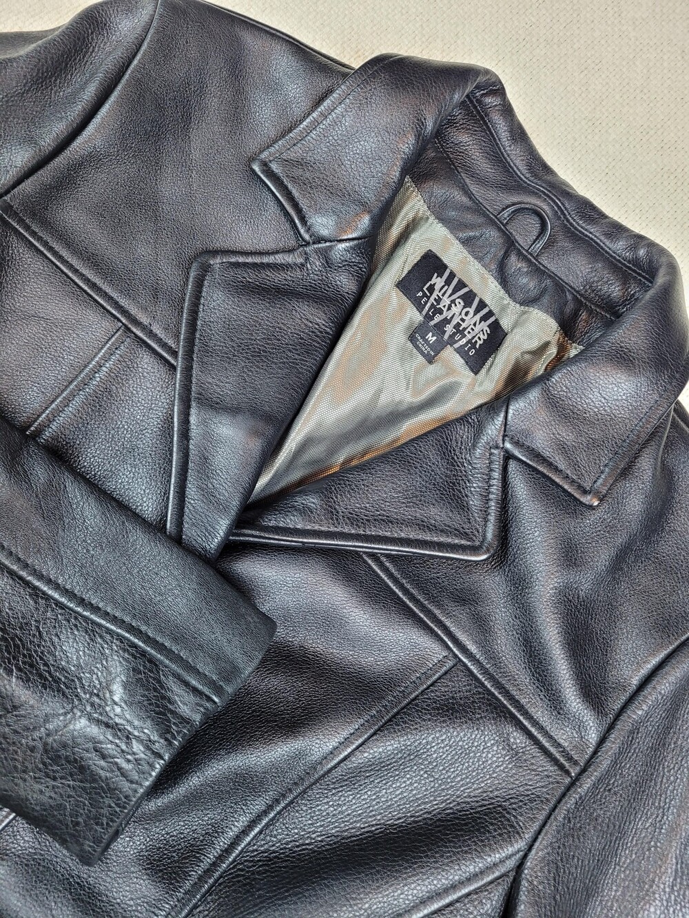 Wilsons Leather Pelle Studio Jacket Womens Medium Black Leather Button Blazer